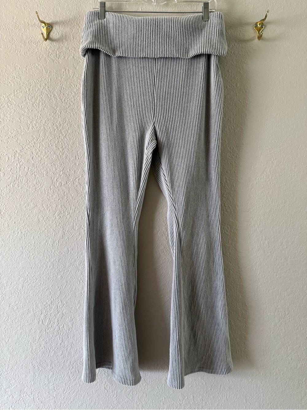Unbranded Gray Ribbed FoldOver Waist Flared Lounge Pants XL Stretchy Cozy EUC